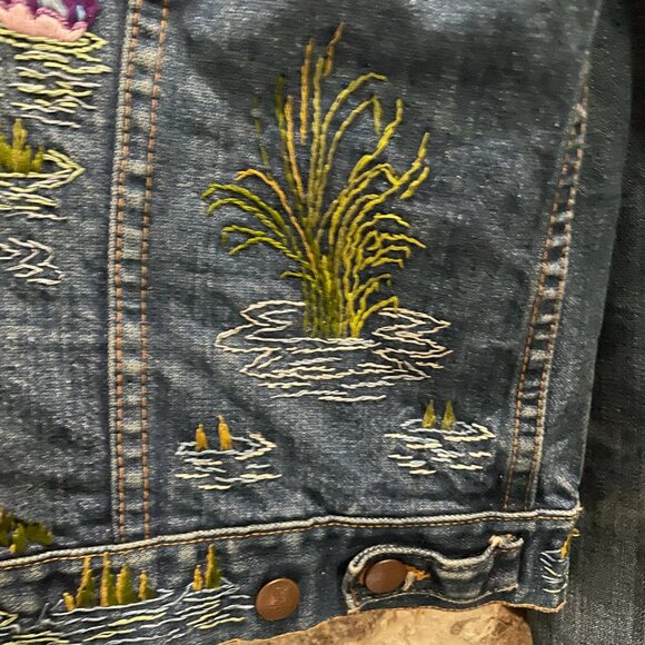 Vintage 1970s Wrangler Hand Embroidered Jean Jacket size 42 great used condition - Picture 9 of 13